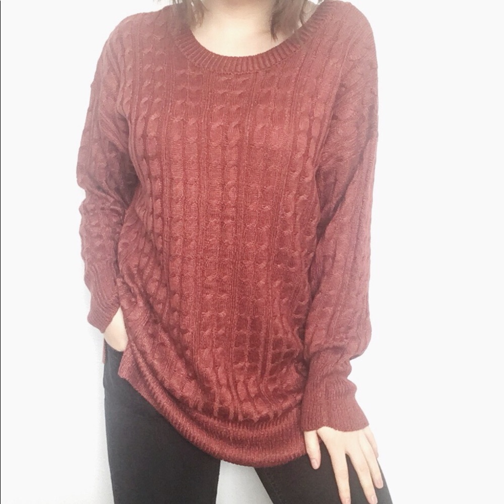 Oversized Cozy Soft Cable Knit Rust Red Sweater